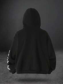 ROMWE MEN The Conjuring X ROMWE Men's Cartoon Figure Graphic Pattern Hoodie, Fall Winter - Black - View 3