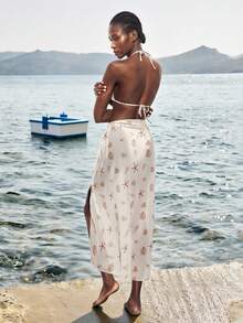 Maija Women's Elegant Shell & Starfish Random Print Chiffon Dress Set, Suitable For Vacation - Apricot - View 7