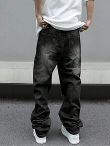 Manfinity EMRG 男士休闲做旧宽松斜口袋牛仔裤，秋季