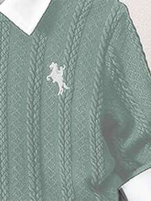 2 件套男童服装，上衣：纹理海军蓝针织毛衣，左胸饰有红色刺绣图案，下装：卡其色裤子，适合通勤、上学、日常休闲穿着、春夏季、返校季 - 彩色 - 查看 3