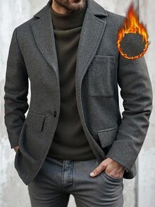 Manfinity Homme 男士时尚百搭长袖大衣，秋冬灰色西装外套