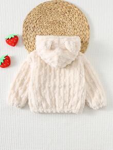 Cozy Pixies Baby Girl Strawberry Textured Fleece Thick Hooded Long Sleeve Jacket, Versatile & Comfortable Fall Winter - Apricot - View 2