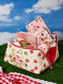 Strawberry Shortcake X SHEIN 1 Pc Cute Cartoon Strawberry Print Zipper Cosmetic Bag, Large Capacity,Gift Ideas, Summer / Spring , Vacation - Multicolor - View 2