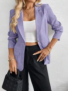 EMERY ROSE Áo khoác Blazer tay dài đơn hàng ngày dệt nhiều màu - Màu tím - Xem 3