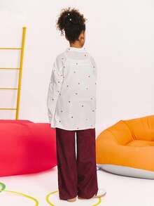 SHEIN 青少年女孩休闲印花长袖衬衫 - 白色 - 查看 2
