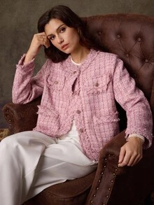 Lilora Women's Elegant Plaid Long Sleeve Single-Breasted Overcoat, Autumn/Winter Officeelegance Old Money,Concert,Tweed,ملابس شتوية للنساء