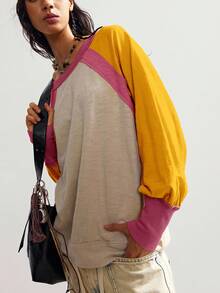 Bohemela 波西米亚风休闲针织拼色圆领宽松女式上衣 - 彩色 - 查看 4