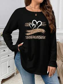 Firerie Jour des enseignants Rentrée scolaire Halloween Élégant Décontracté Noir Dégradé de trois couleurs Motif cœur Ample Manches longues Col rond Couleur unie Ourlet parapluie T-shirt basique, Convient pour la maison et les vacances, Convient pour l'automne et l'hiver