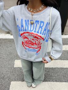 Chiquease Sudadera casual asimétrica de mujer con estampado de patchwork, otoño/invierno - Gris Claro - Ver 4