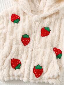 Cozy Pixies Baby Girl Strawberry Textured Fleece Thick Hooded Long Sleeve Jacket, Versatile & Comfortable Fall Winter - Apricot - View 4