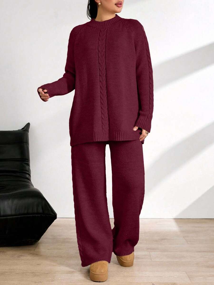 EURMUSE Ladies' Plain And Simple Daily Style Belt And Woolen 2pcs/Set - Burgundy - View 1