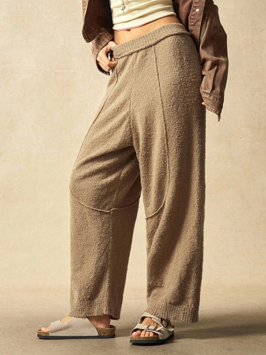 Bohemela Women's Casual Solid Color Knit Pants, Autumn/Winter - Apricot - View 1