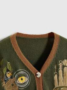 ROMWE Women's Fairycore V-Neck Eye & Palm Embroidery Cardigan Sweater - Multicolor - View 3