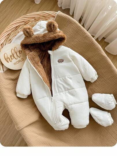 SHEIN Newborn Baby Girl Cute Versatile Warm Hooded Padded Coat, Autumn/Winter Fall
