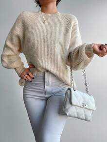 EURMUSE Solid Raglan Sleeve Jumper - Apricot - View 5