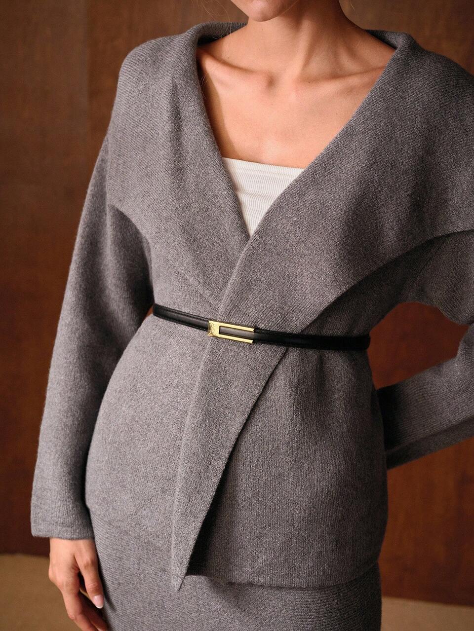 WATERFALL COLLAR BELTED CARDIGAN