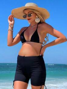 SHEIN Pregnant Women Summer Holiday Beach Drawstring Side Shorts, Swimwear Bottom