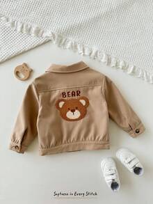 Cozy Pixies Baby Boy Letter Pattern Lapel Long Sleeve Cardigan, Versatile & Comfortable Fall Winter