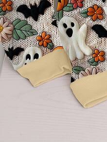 EMERY ROSE Plus Size Halloween Ghost, Pumpkin & Bat Print Raglan Long Sleeve Sweatshirt Pullover Fall Winter Autumn - Multicolor - View 4