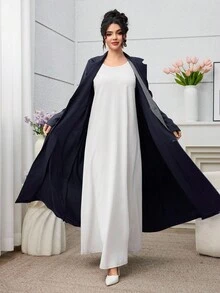 Yasmyna Abaya de mujer con estampado de cuadros y parches, de estilo único y elegante para el día a día - Azul Marino - Ver 4
