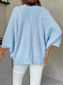 SHEIN 蝙蝠袖前扭纹装饰纯色孕妇毛衣 - 藍色 - 查看 2