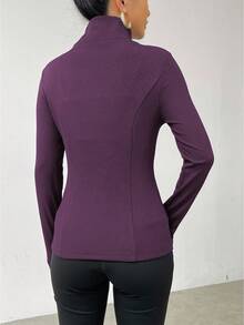 EMERY ROSE 1pc Women's Solid Color Zip-Up Long Sleeve Fitted Fleece Jacket - Purple - View 2