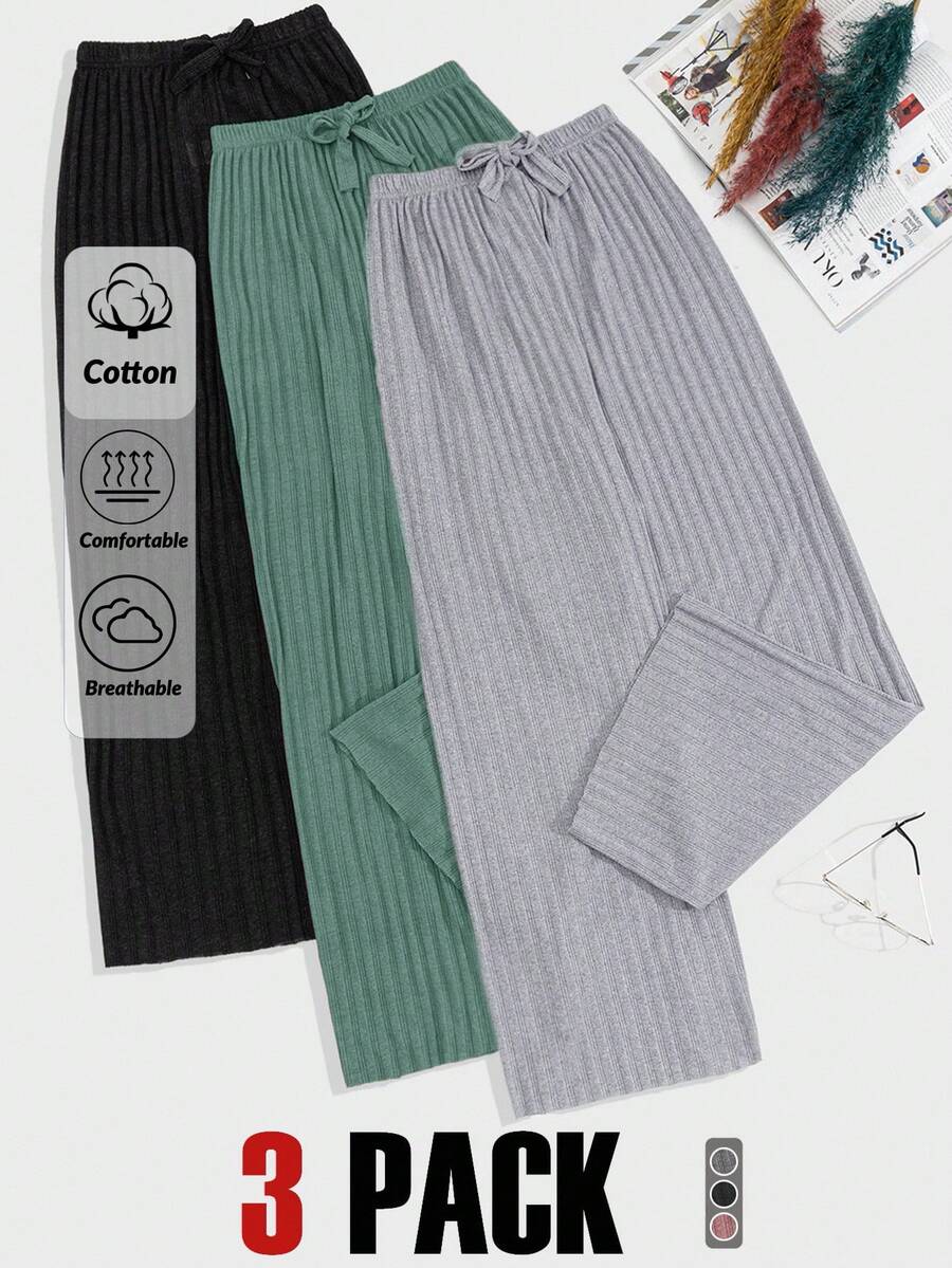 EURMUSE 100%纯棉3件套纯色针织裤套装 - 彩色 - 查看 1