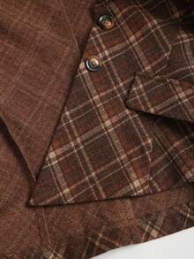 Sweetra Retro American Plaid Design Waist Cinched Short Wool Blend Blazer