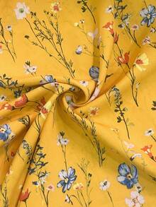 Franclia 女式休闲立领简约蓝色花卉印花长款连衣裙女装 - 黃色 - 查看 6