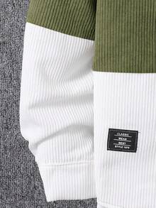 SHEIN Tween Boy's Casual Color Block Patchwork Hoodie Shirt With Pockets, Suitable For Autumn, Spring, Winter, Suitable For Outdoor Play, School, Street Style, Party And Leisure, High Cost-Performance Fall - Army Green - View 4