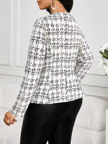 SHEIN Lady 2025大码优雅通勤纽扣装饰腰长袖夹克春夏秋冬优雅通勤办公室彩色针织羊腿袖纽扣长袖大码夹克大码外套女士教师装商务休闲女装女士办公室装秋季女装外出装商务休闲冬装秋装 - 白色 - 查看 2