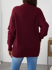 SHEIN 孕妇休闲扭纹V领落肩长袖毛衣，秋冬