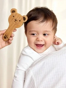 Cozy Pixies 2 Pieces Set Of Baby Care Tools, Wool Bear Wooden Comb Brush, Gift Box Set, Newborn Comb Brush.