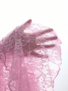 SHEIN Swim Falda de cubrir con volantes y encaje floral para mujer - Rosa - Ver 6