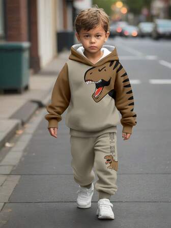 SHEIN 2pcs/Set Young Boys Loose Casual Comfortable Long Sleeve Hoodie Sweatshirt Set