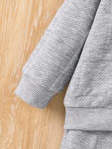 2 件套幼儿男婴字母刺绣纹理针织连帽夹克，带拉链，松紧腰直筒裤，儿童服装，婴儿服装，春/秋/冬，6 个月-3 岁 - 灰色 - 查看 10