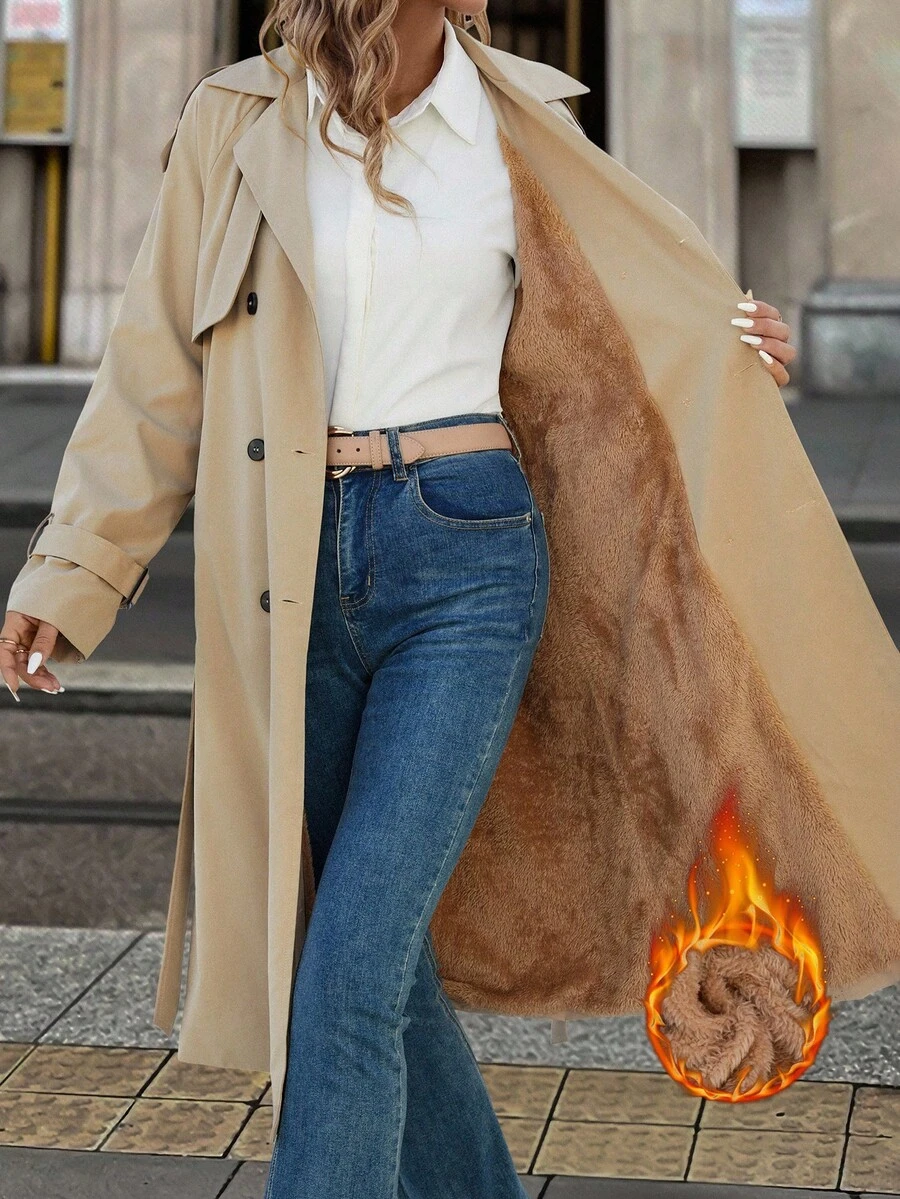 SHEIN Clasi Plus Size Casual Double-Breasted Trench Coat, Plush Lining, Autumn/Winter,Camel,Comfortable And Warm From The Cold,Comfortable And Warm From The Cold,2025 New,Plus Size Women Long Sleeve Pockets Casual Coat,Fall Women Clothes, Winter Clothes For Women,Vintage,Going Out Outfits,Fall Outfits,Trench Coat,Winter For Women,Fall Clothes Plus Size, Office Outfits For Women,Fall Outfits For Women,Classy Outfits For Women,Women's Fall Clothes,Office,Halloween,Halloween Costumes,Halloween Clothes,Halloween Clothes Women,Fall Tops,Old Money Style Women,Fall Clothes For Women,Winter Clothes For Women,Women's Winter Coat,Women's Winter Coat,2025 New - Camel - View 1