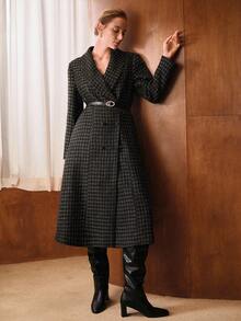 MOTF PREMIUM 披肩领双排扣系腰带大衣 - 黑色 - 查看 4