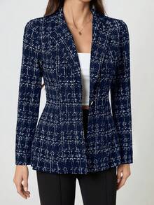 SHEIN Tall 女士休闲优雅格子通勤修身西装外套，秋季