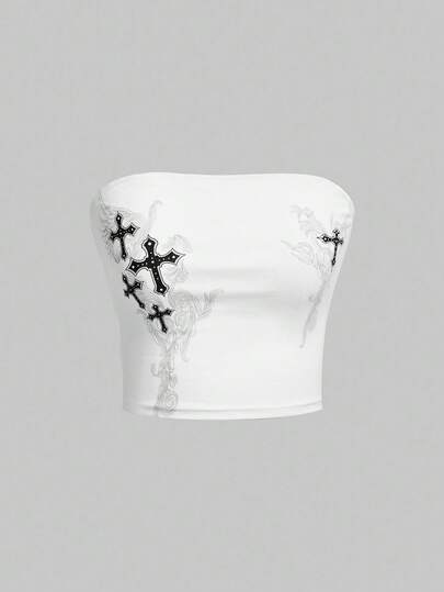 Grunge Punk Top Bandeau Con Estampado Cruzado Para Mujer