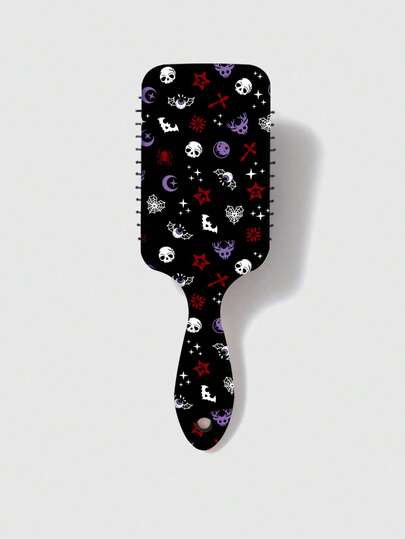 Grunge Punk 1047780 Bat Pattern Air Cushion Detangling Hair Brush, Square Air Chamber Comb To Prevent Tangling, Halloween