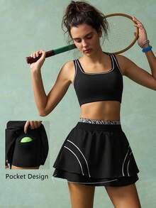 VARSITIE Falda pantalón deportiva con diseño de rayas de cebra y bolsillos, para tenis y entrenamiento, de mujer