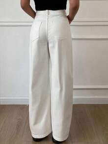 Dazy Tall Jeans anchos de pierna ancha de unicolor sueltos, versátiles y casuales para uso diario y viajes - Blanco - Ver 5