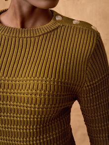Zivah Autumn Women Sweater 2-Piece Set,Olive Green Elegant Work Crew Neck Long Sleeve Loose Knit Top&Straight Pencil Skirt With Metal Button Decor,Cozy - Mustard Yellow - View 4