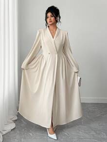 Elenzga Váy dài tay cỡ lớn cho nữ có cổ áo blazer - Nhiều màu - Xem 6