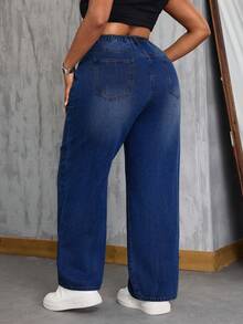 SHEIN SXY Spring Plus Size Cowgirl Style Non-Stretch Casual Fashion Personalized Jeans, Saint Patrick - Dark Wash - View 2