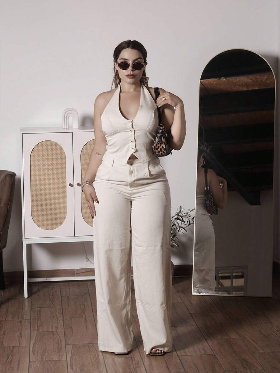 Lupita Cardoza 2 件套吊带背心和休闲直筒裤 - 米色 - 查看 1