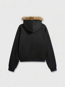 ROMWE MEN Street Life Men's Rhinestone Letter Embellished Hooded Sweatshirt - Black - View 2