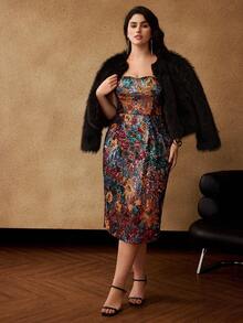 MOTF PREMIUM Váy ống họa tiết hoa lưới đính sequin cỡ lớn, mùa thu đông - Nhiều màu - Xem 7