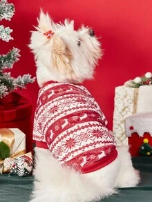 PETSIN 1 Pc Pet Christmas Cat Dog Universal Red Snowflake Fair Isle Pattern Pattern Printed Plush Warm And Comfortable Dog Christmas - Multicolor - View 2